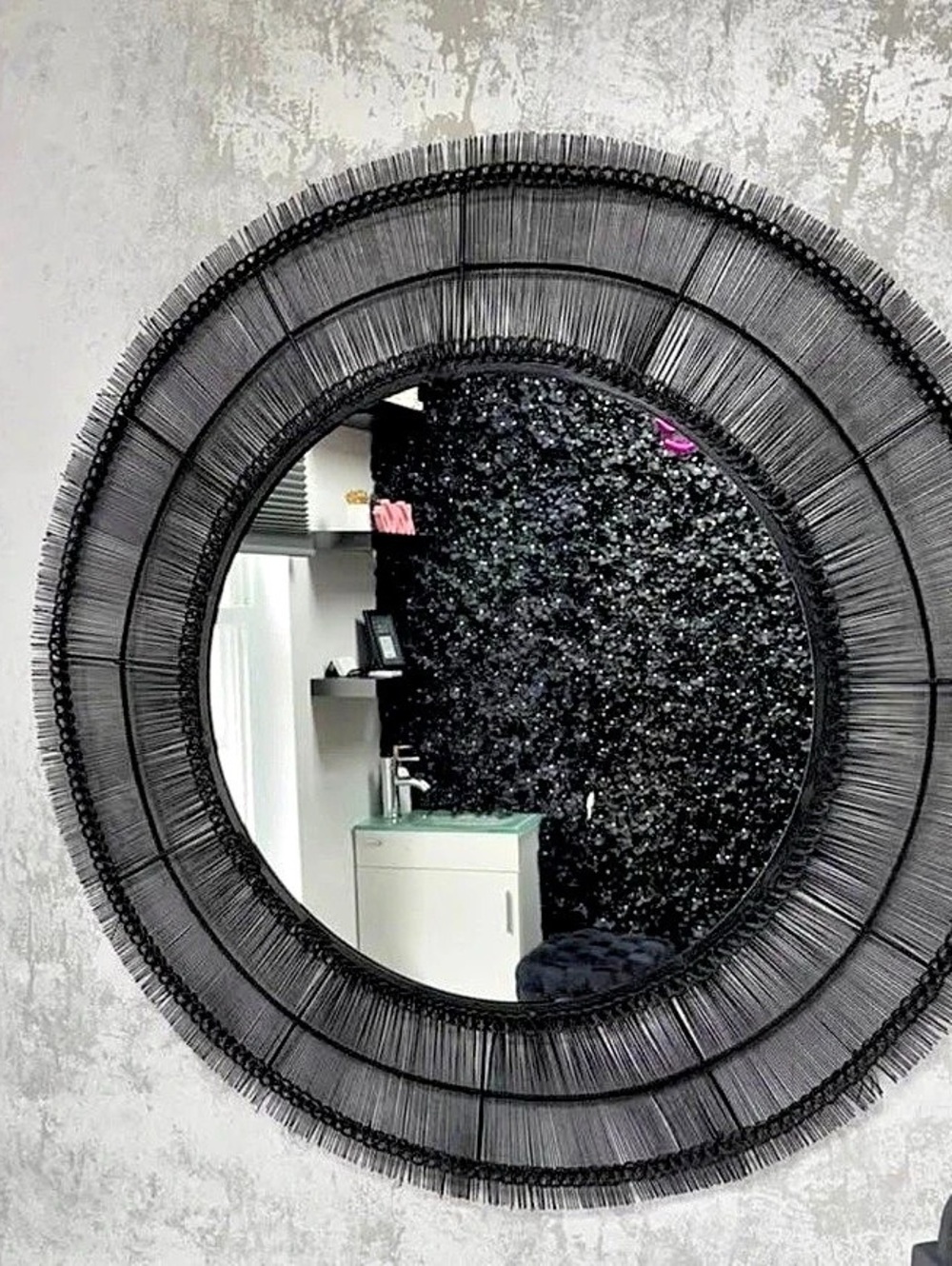 Black Round Textured Frame Wall Mirror